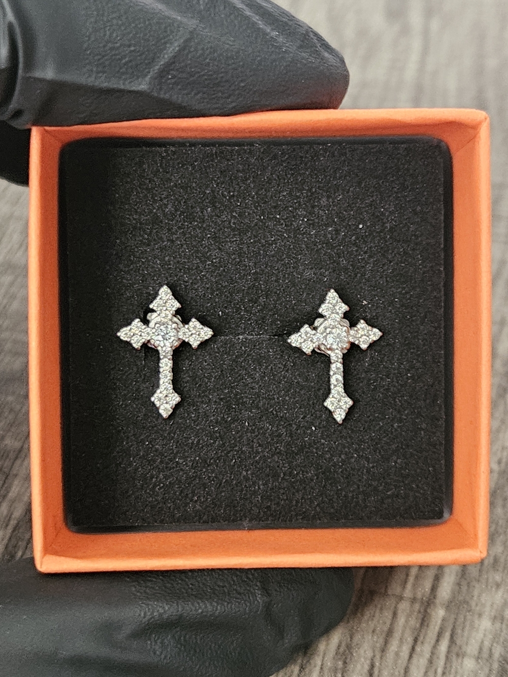 Cubic Zirconia Cross Stud Earrings in Silver - Women Jewelry - Picture 1 of 6